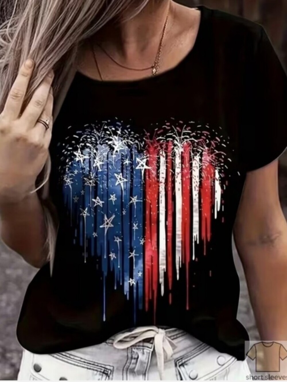Patriotic Heart Graphic Tee - Black